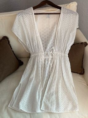 White Eyelet Drawstring Cover-Up